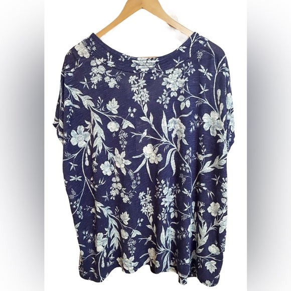 Laura Ashley Linen Blend Blue Floral Top Size 3X NWT - Picture 3 of 5